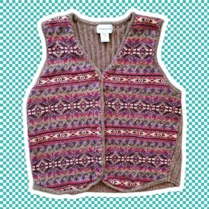 VTG 90s Knit Abstract and Floral Pattern Button Down Vest by Marconi Sz L